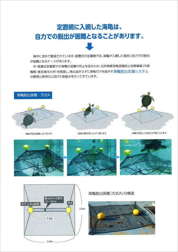 図1　海亀脱出装置から脱出するウミガメ （出典）日本定置漁業協会（2018）