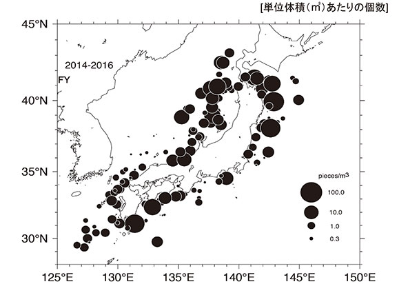 図11　沖合海域のマイクロプラスチックの分布密度（平成26〜28年度）
